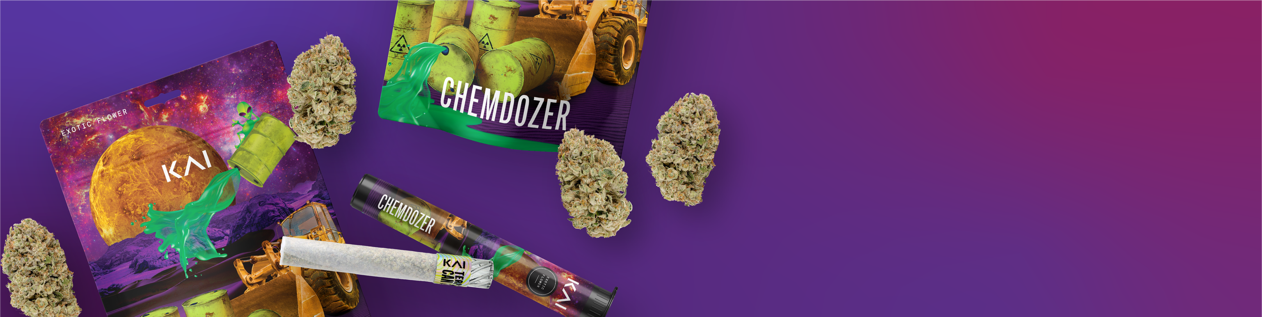 KAI Cultivation Chemdozer Pre-Pack Eighths, Flower Buds, and 2G Hand-Roll.