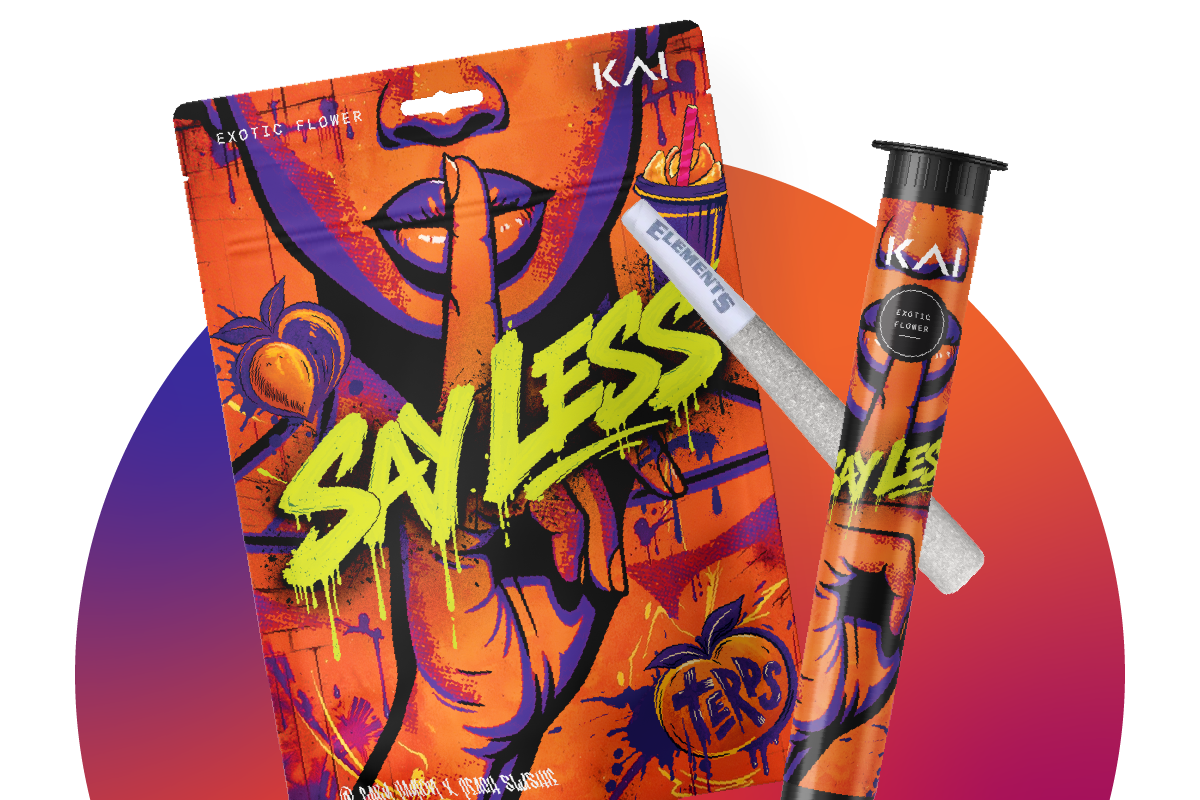 KAI Cultivation Say Less Pre-Pack Eighth and Pre-Roll Tube Artwork