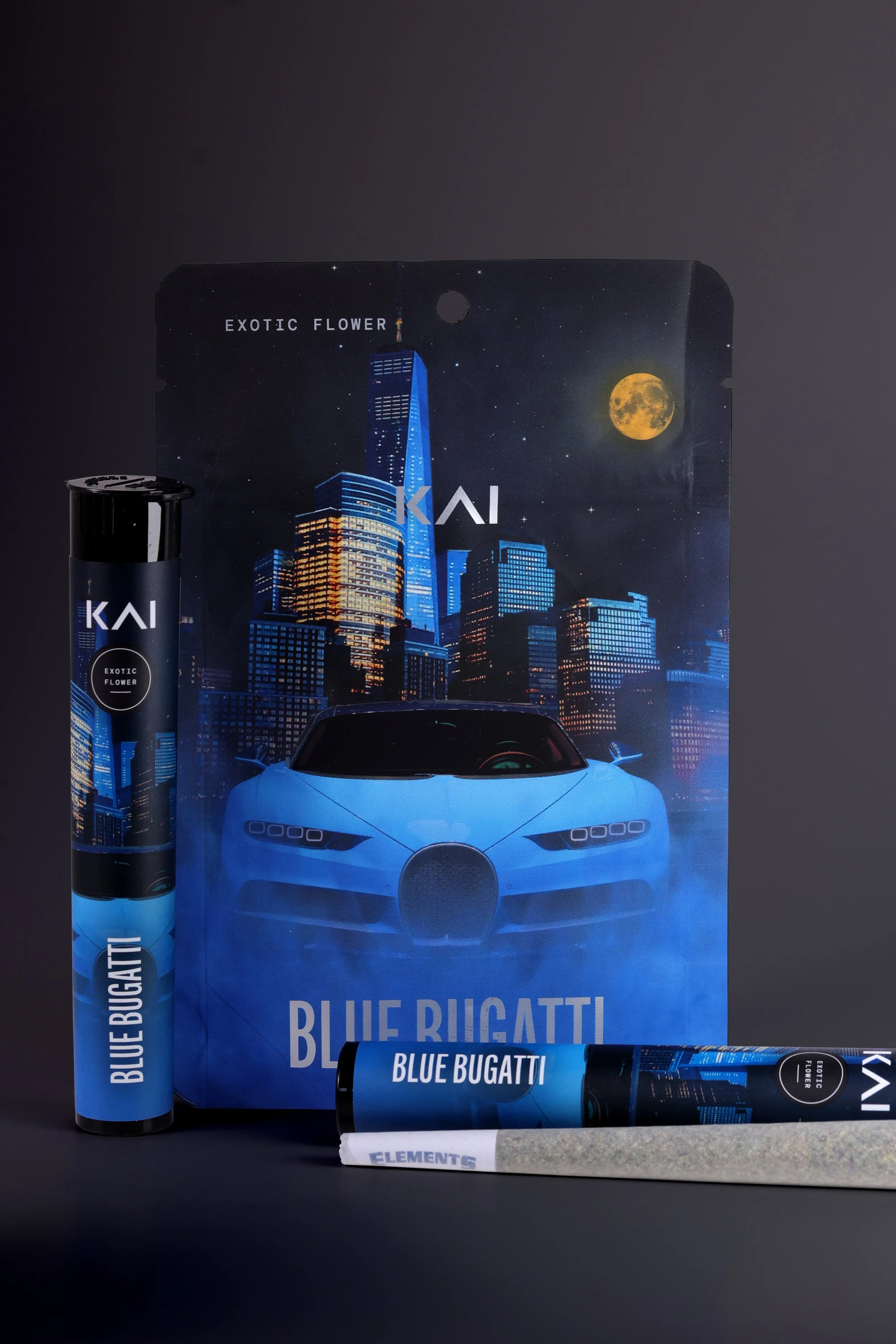 KAI Cultivation Blue Bugatti Cannabis Packaging