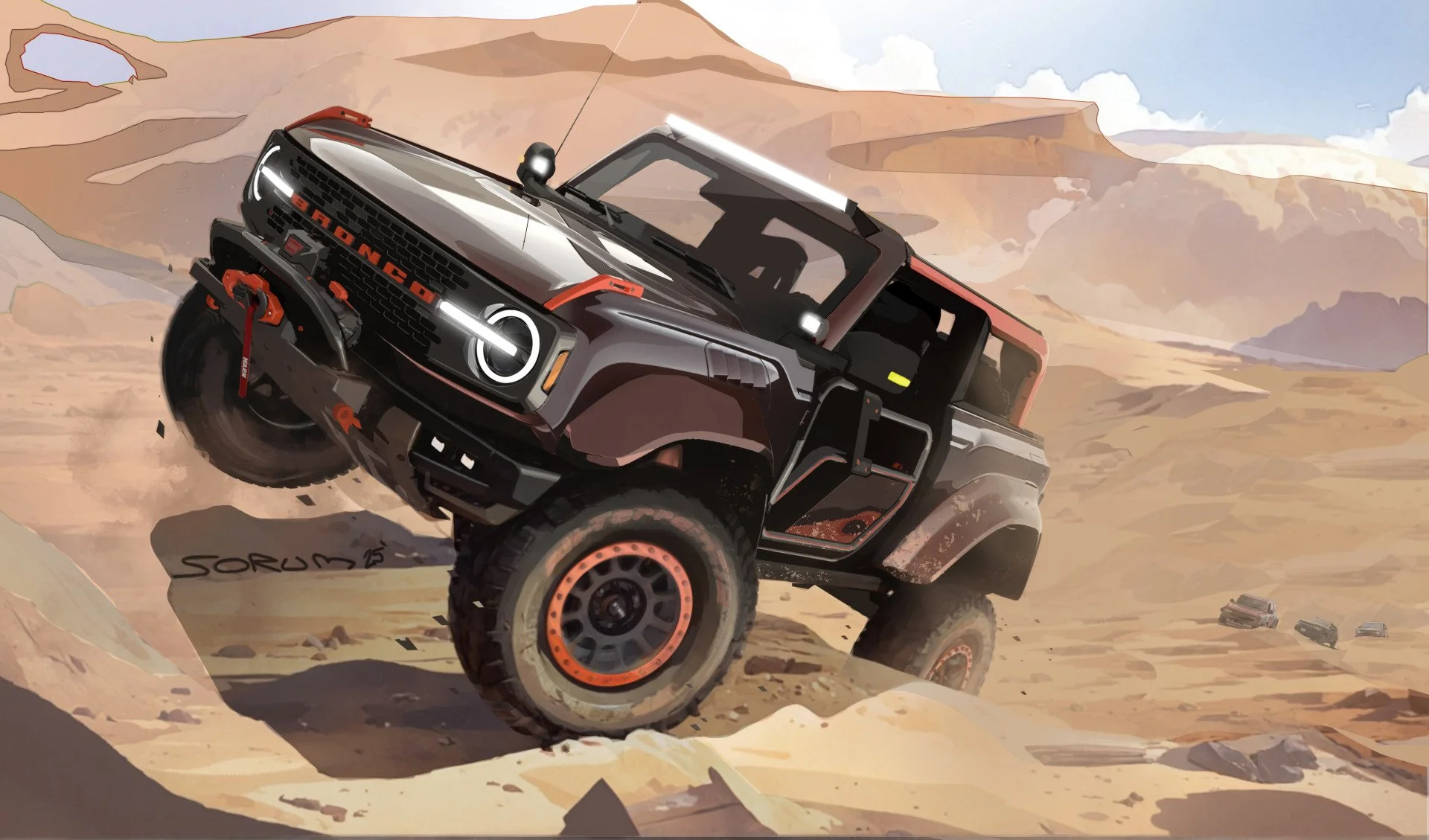 Justin Sorum's Bronco Cliffhanger sketch showing off the design concept.