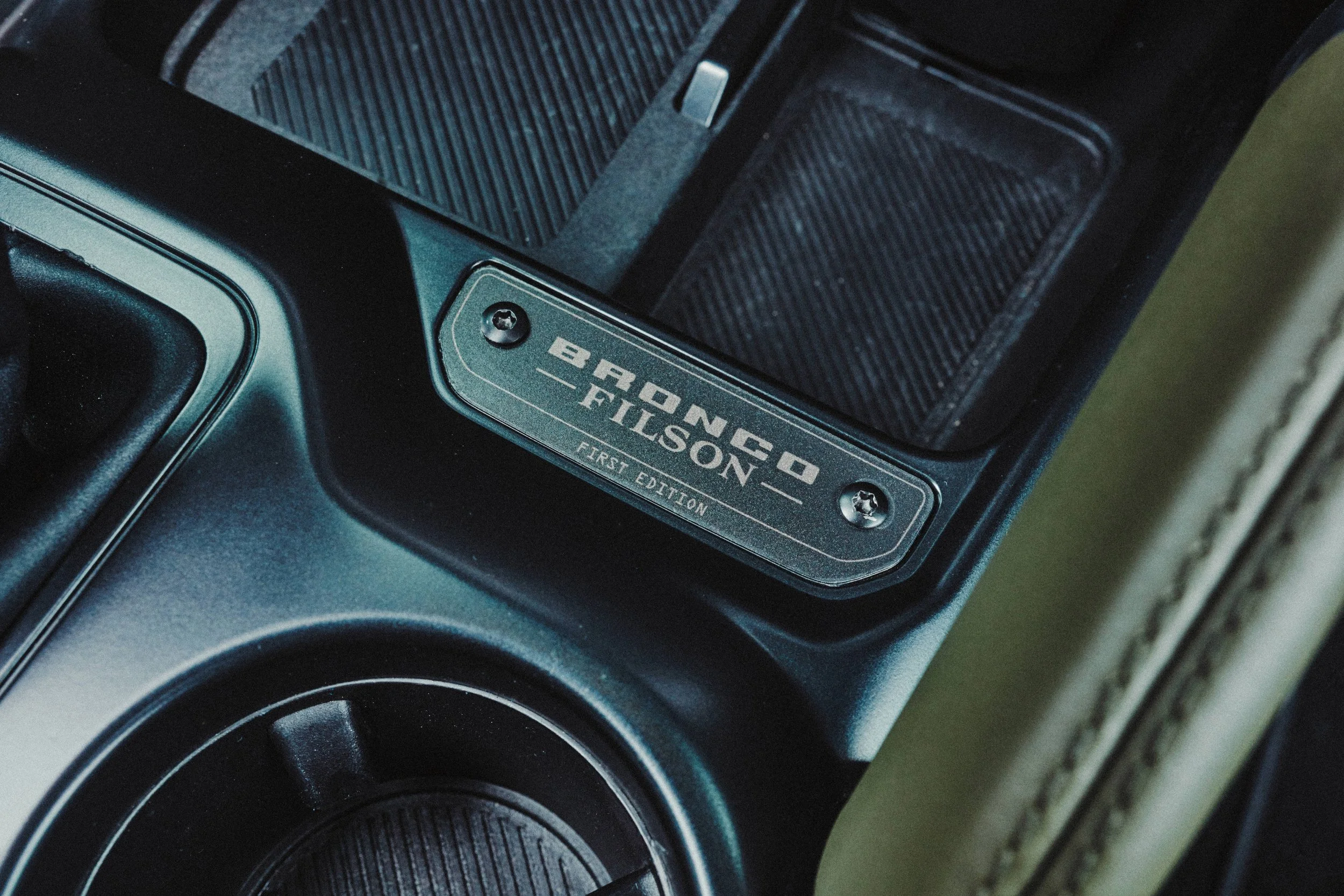 A close-up shot of the 2027 Bronco Filson First Edition Badge