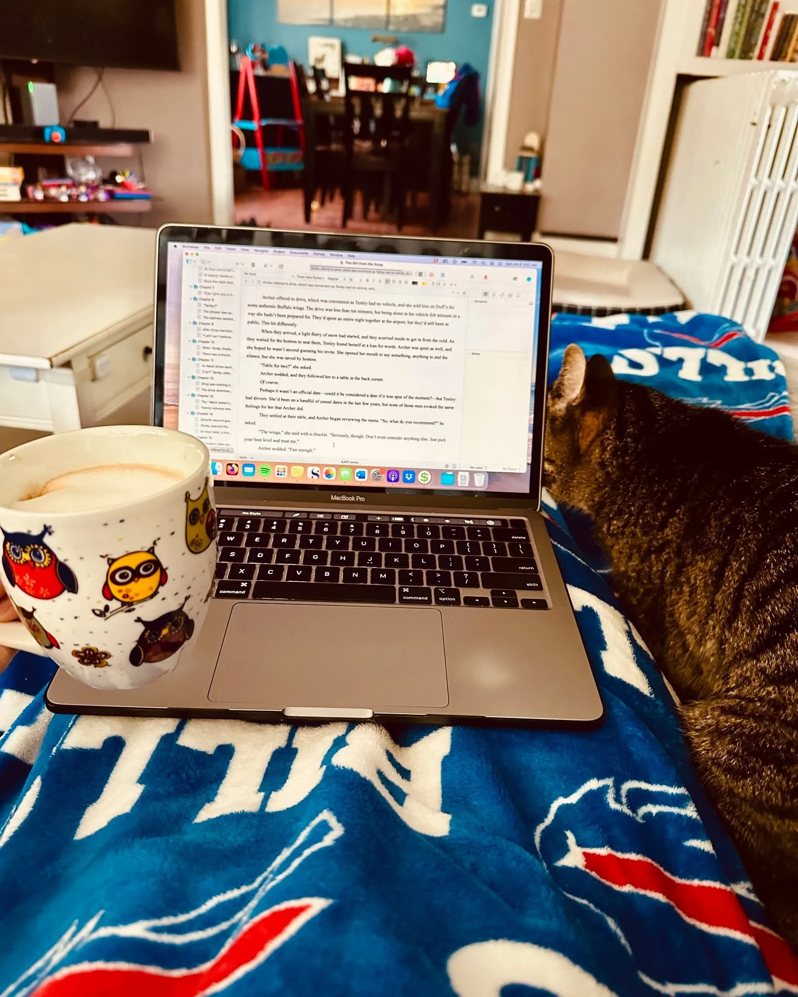 The house is quiet.
The coffee is hot.
My kid is at a sleepover at Grandma&rsquo;s.
And for once, no one needs me&mdash;except maybe the cat.

So here I am: on the couch, laptop open, writing.
Not because I&rsquo;m racing toward a deadline.
Not becau
