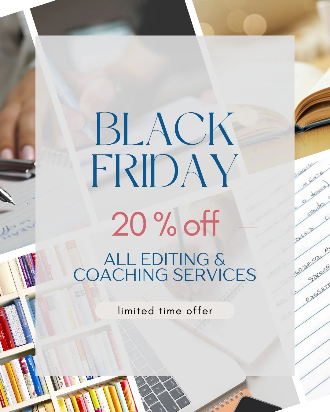This isn&rsquo;t just a sale, it&rsquo;s an invitation. ✨

An invitation to finally finish your novel. To get the support, clarity, and accountability you&rsquo;ve been waiting for. From now through December 2nd, you can get 20% off all my coaching a