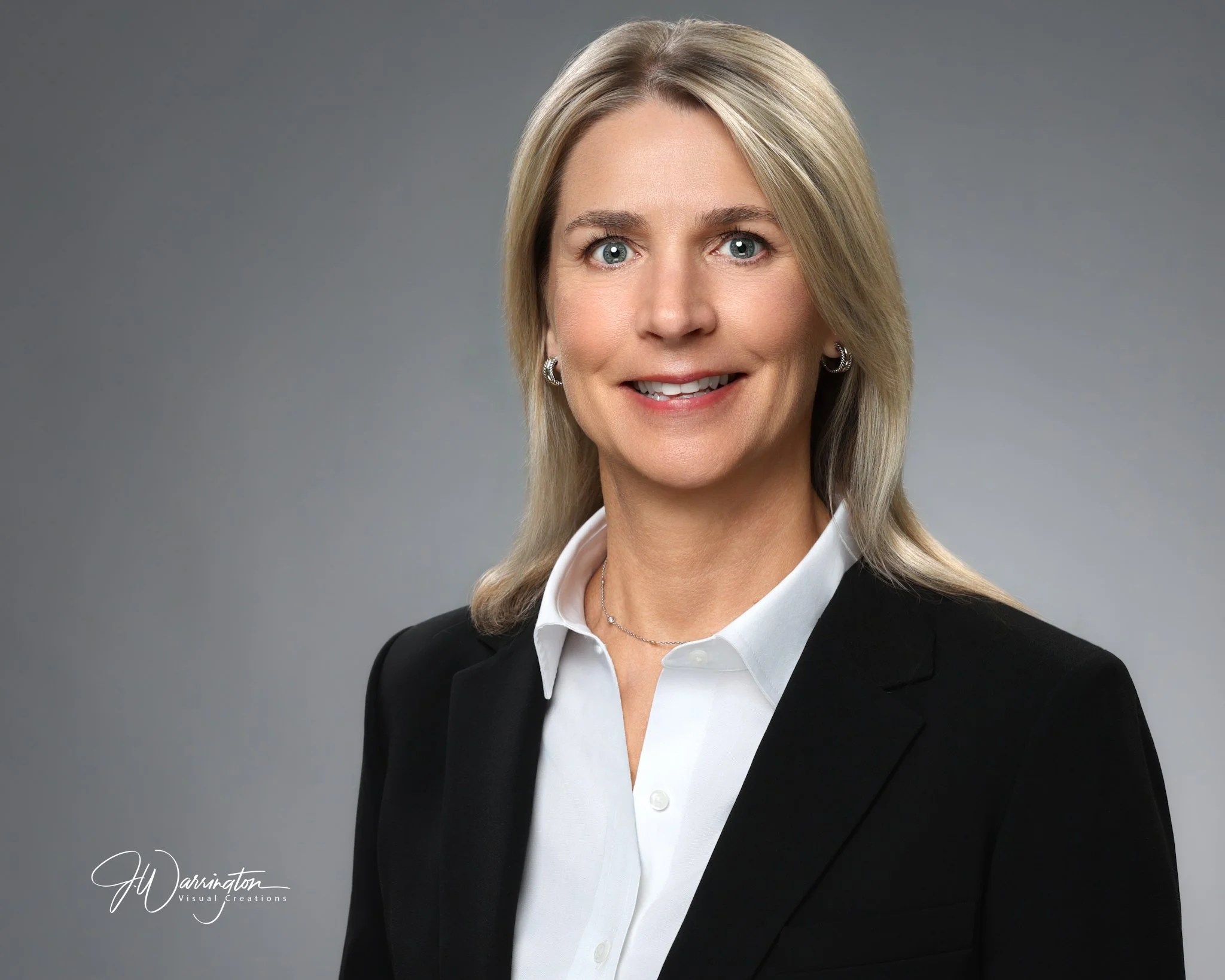 Blonde female professional headshot gray brackground by findlay ohio photographer 