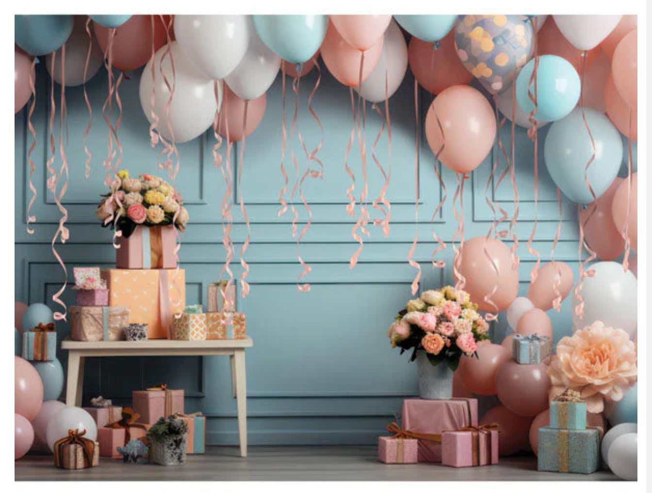 Pink blue and orange flowers balloons streamers birthday backdrop option by findlay photographer