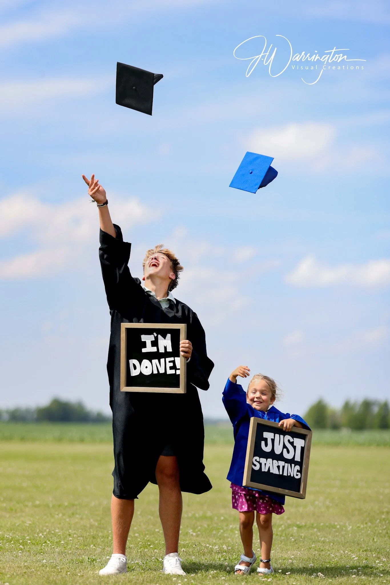 Cute big brother and little sister highschool graduation and kindergarten graduation by northwest ohio photographer