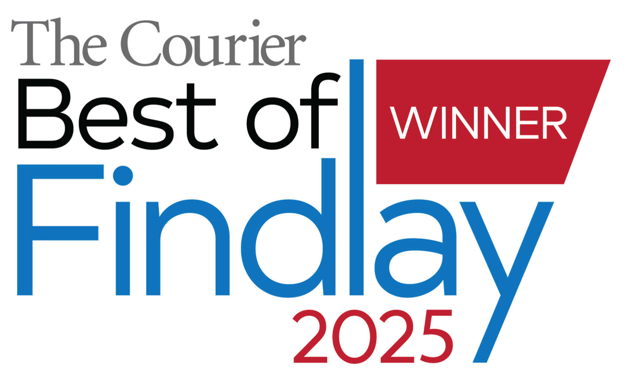 A logo with the text "The Courier Best of EdTracy 2025" in stylized font, with the word "WINNER" in a red rectangle on the right side.