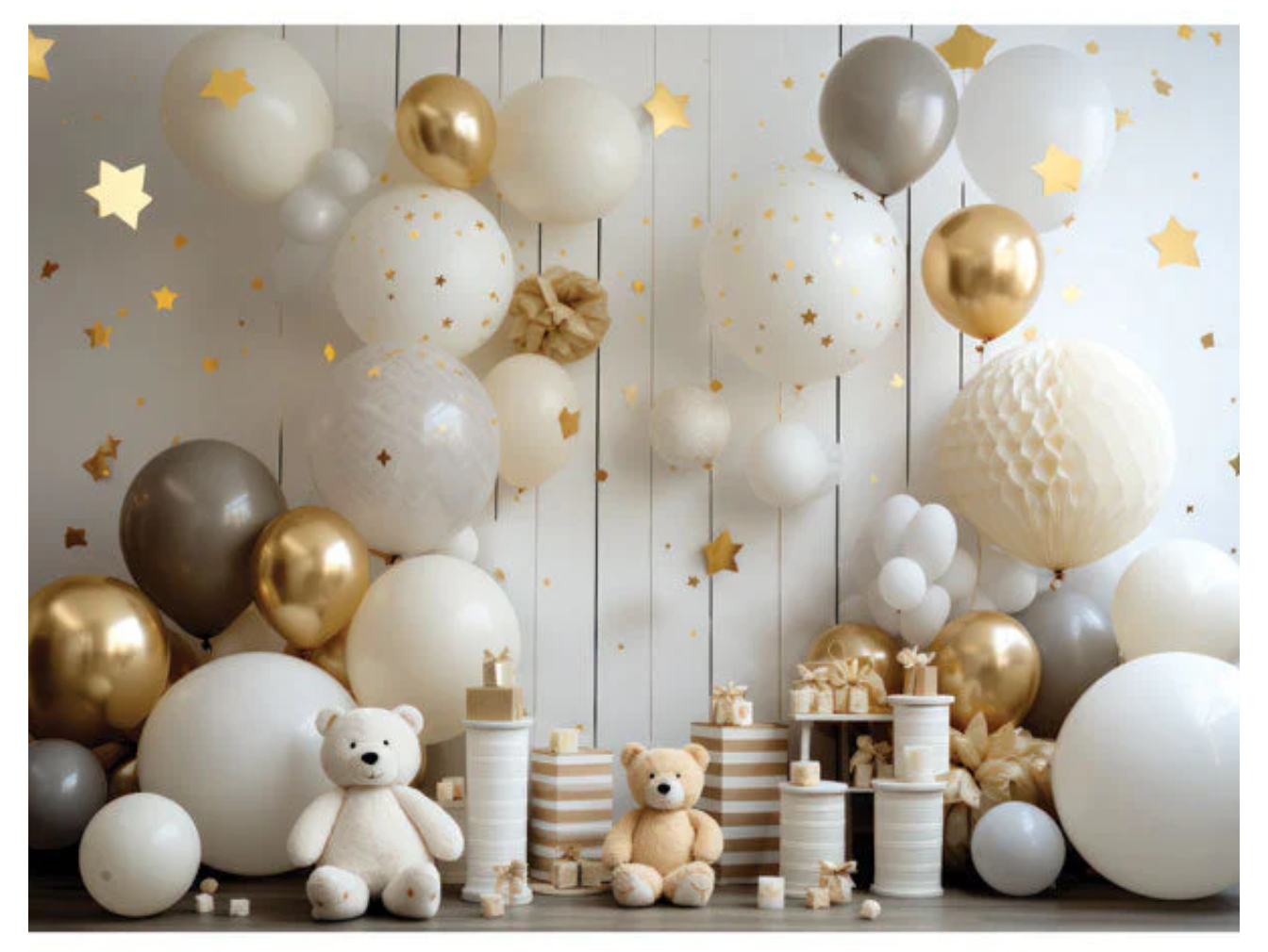 Gold white and silver birthday backdrop option by findlay photographer