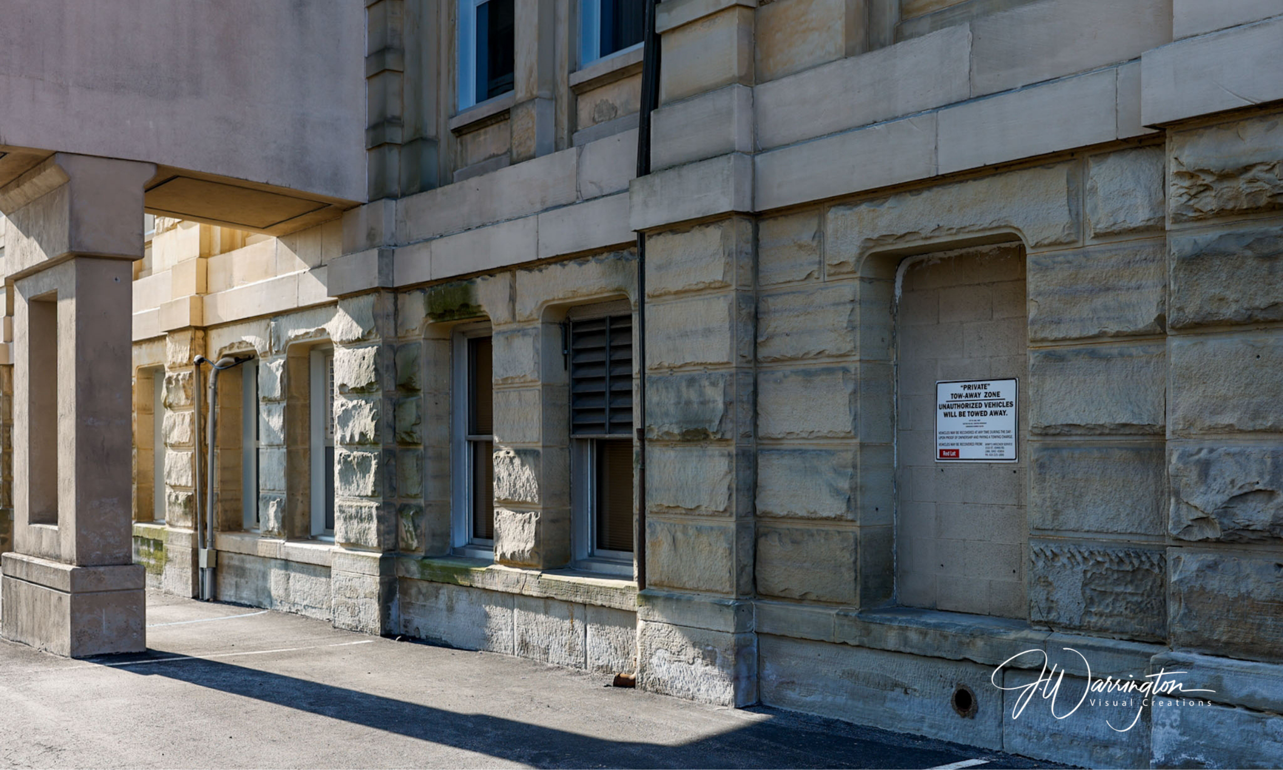 Historic stone building exterior and architectural detail in downtown Bluffton, Ohio.