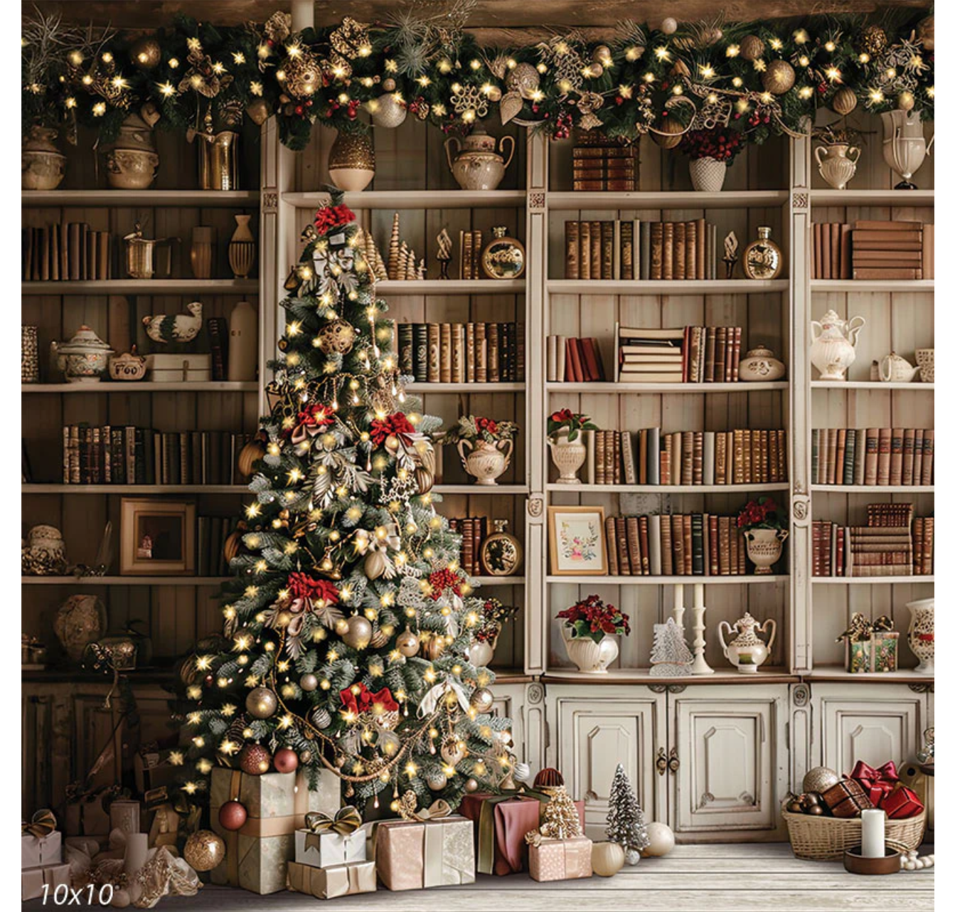 Christmas library bookshelf backdrop option by findlay photographer 