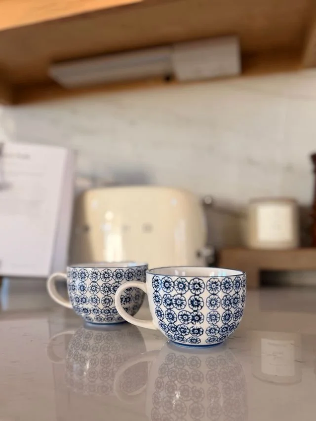 Japanese Style Vintage Tea & Coffee Cups - Set of 2, Blue