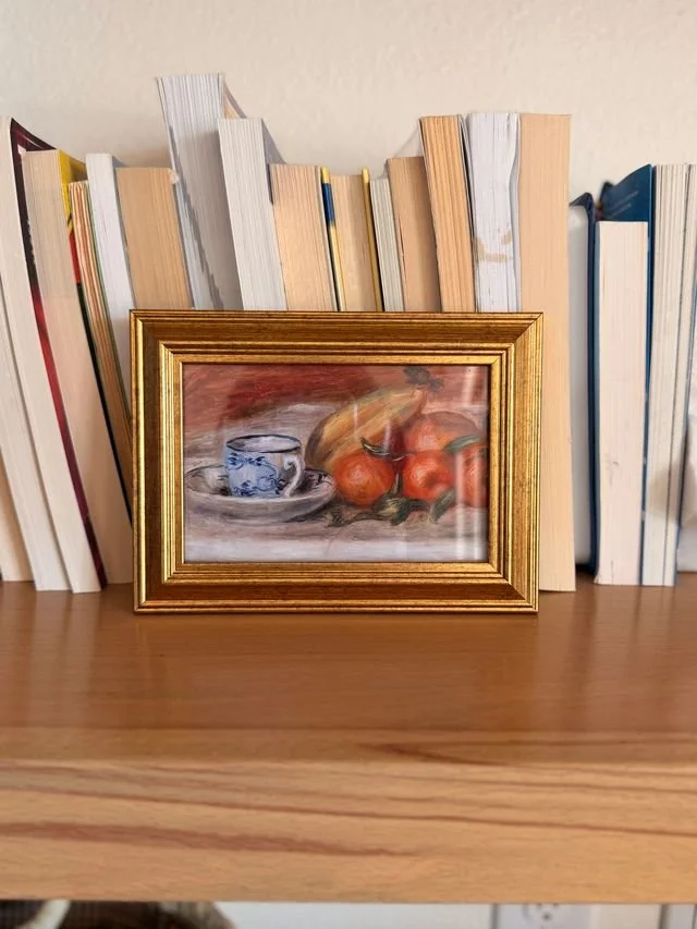 Vintage Style Fruits and Teacup Still Life Art Print - Gold Framed