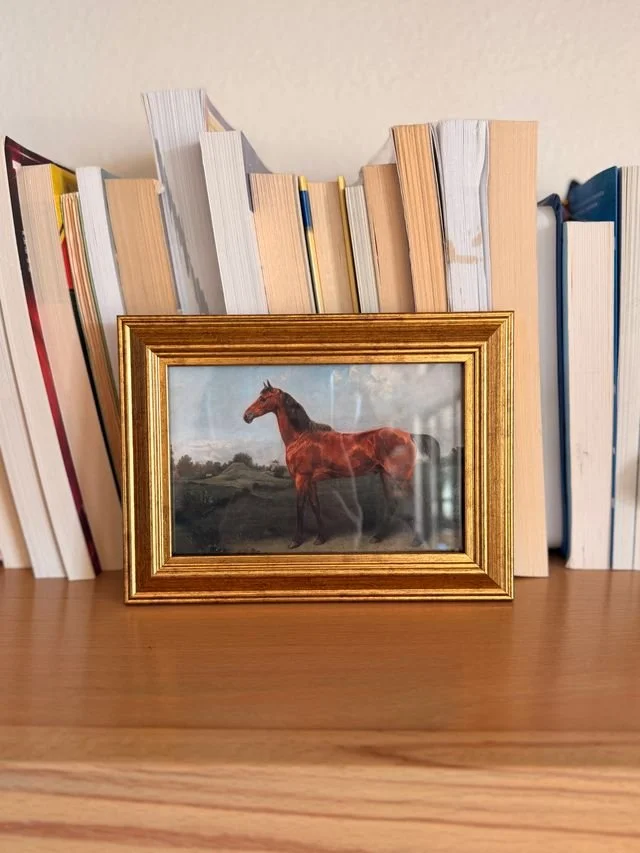 Vintage Style Brown Horse Art Print with Gold Frame