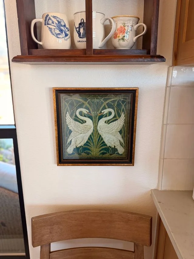 Two White Swans Vintage Framed Artwork