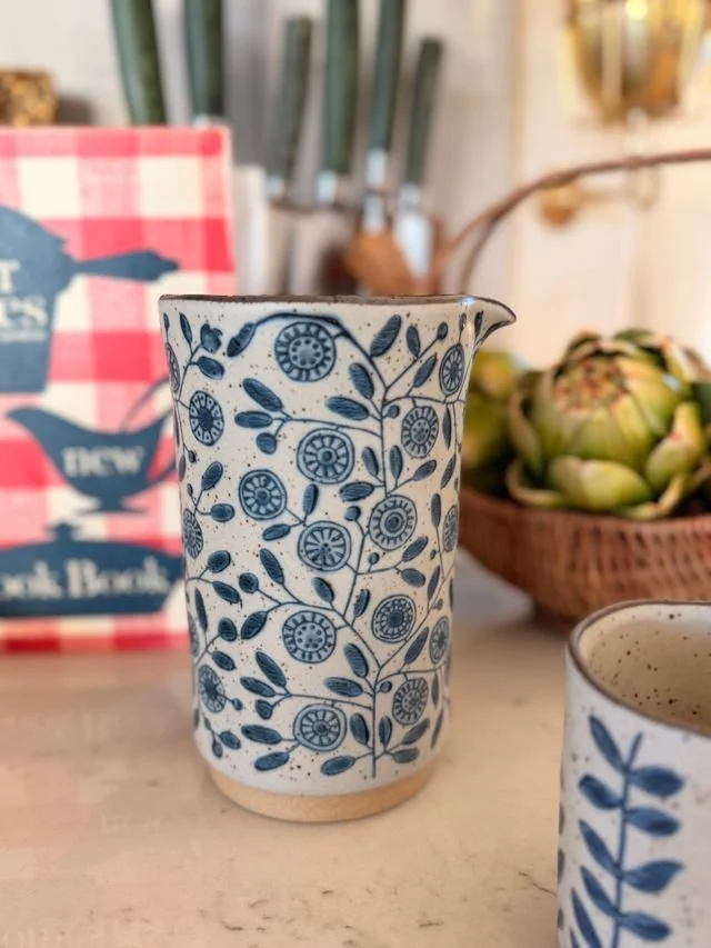 Handcrafted Blue Floral Stoneware Pitcher