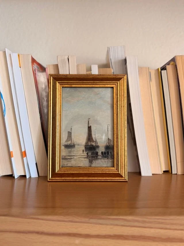 Vintage Style Sail Boat Ships Art Print in Gold Frame