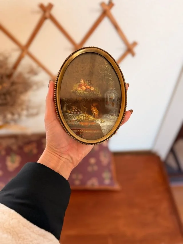 Elegant French Still Life Reproduction Print with Antiqued Brass Frame