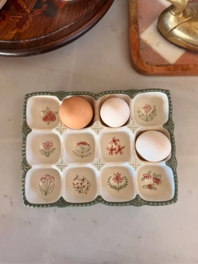 Floral Stoneware Egg Holder