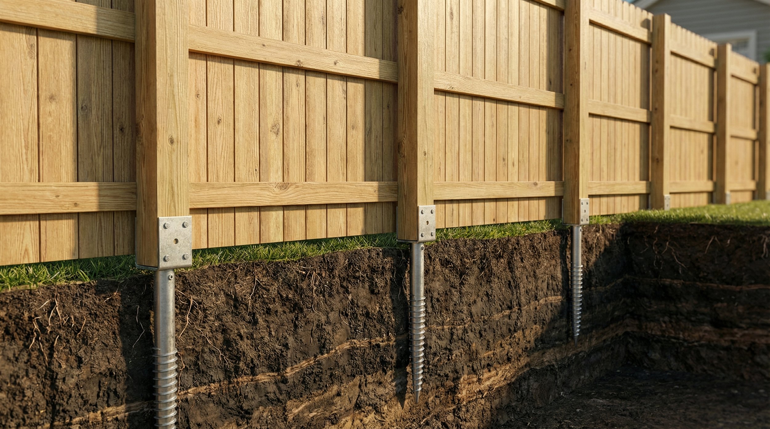 Ground screw fence post anchors