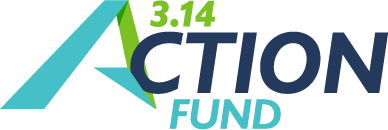 Logo of the 3.14 Action Fund with stylized text and a needle pointing downward.