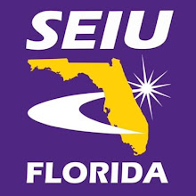 SEIU Florida logo with a purple background, yellow state outline of Florida, white text, and a white starburst.