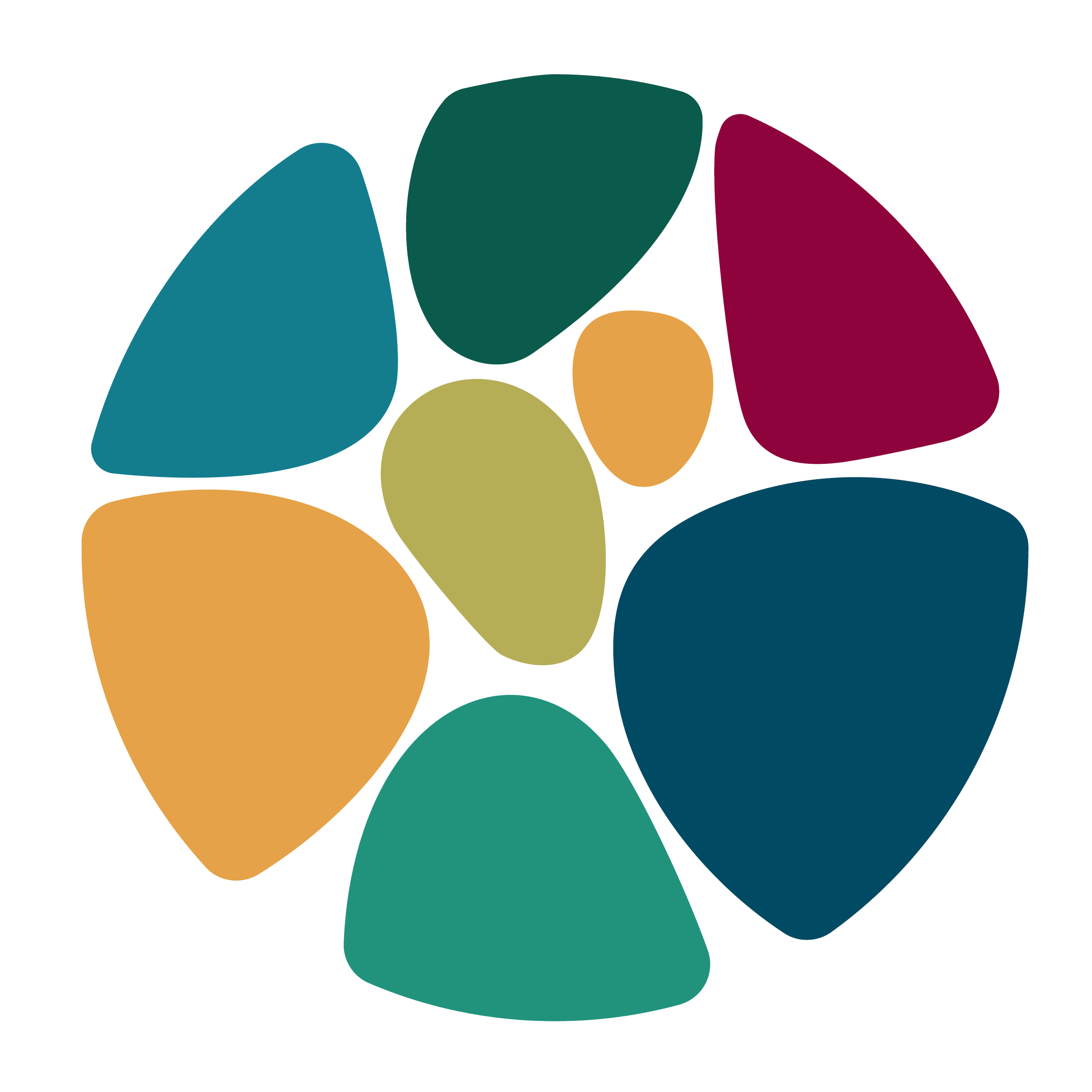 An abstract illustration of various large, colorful, rounded shapes overlapping each other with no specific objects or scene.