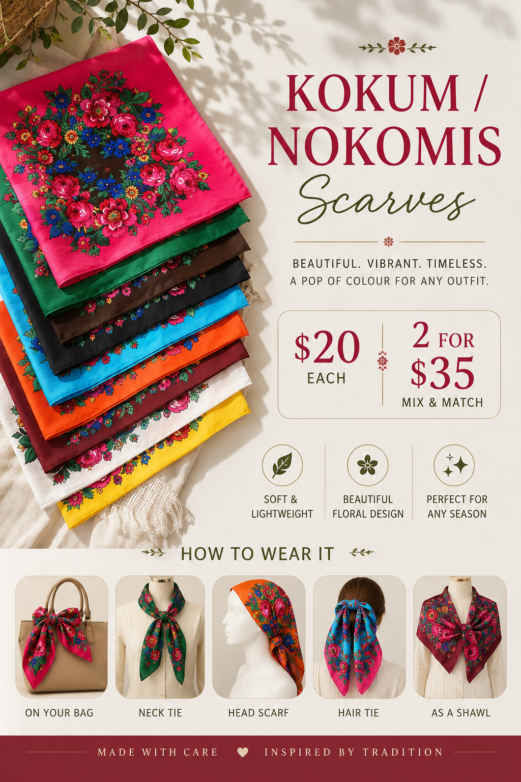 Kokum / Nokomis Floral Scarf