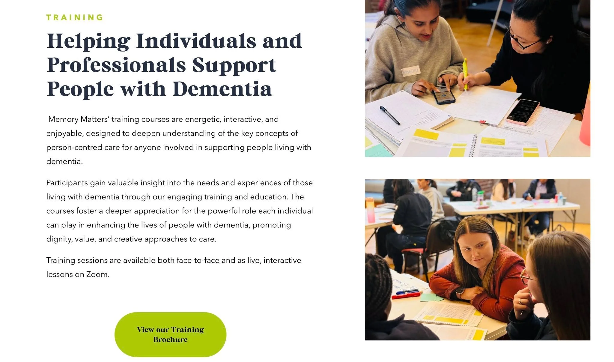 Did you know that Memory Matters offers a range of wonderful bespoke training programs designed to enhance understanding and skills in supporting individuals and businesses about dementia?

These include courses for family carers to better understand
