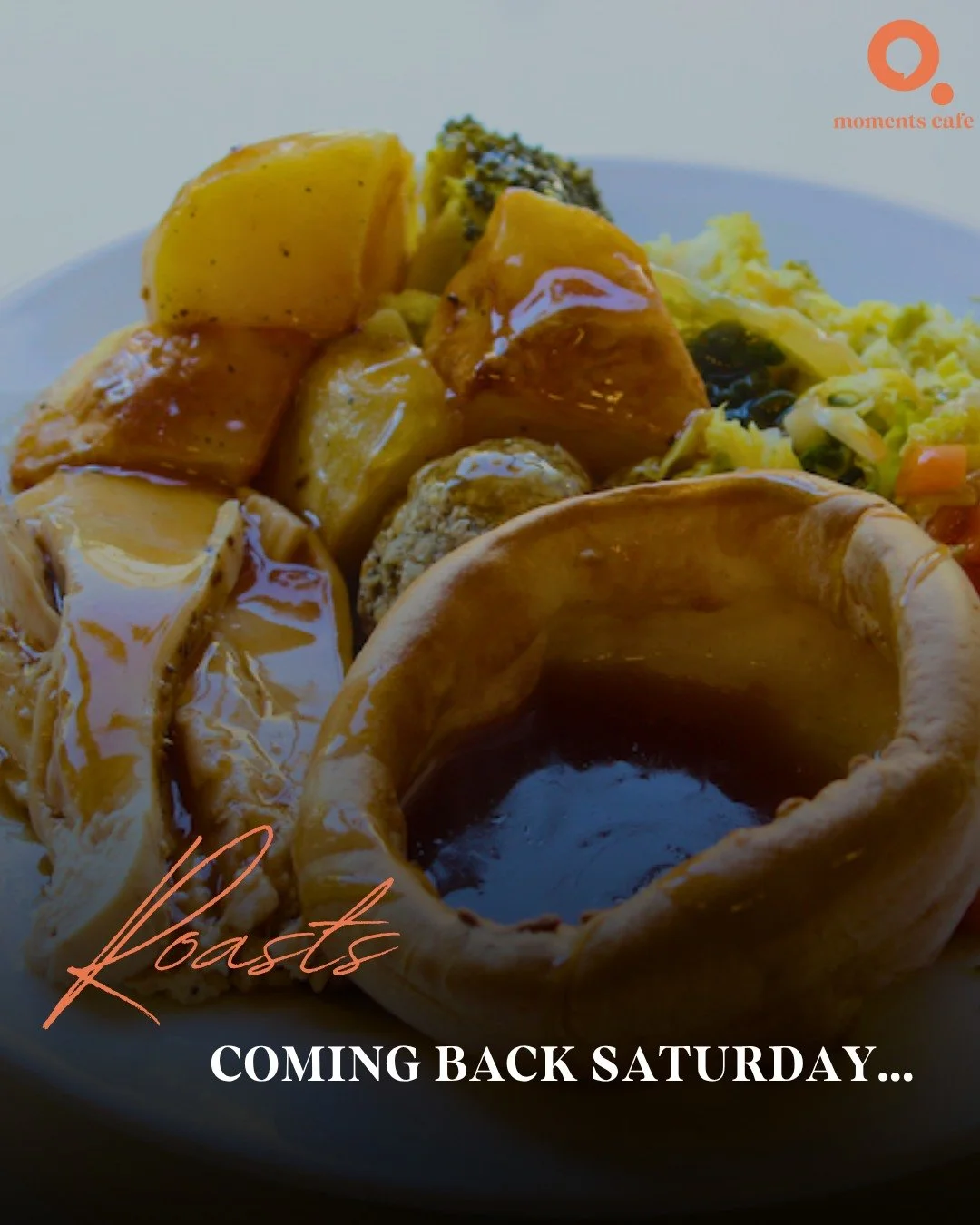 Something seriously good is brewing in our kitchen... 👀

Our mouth-watering roasts are officially making their grand return to Moments!🤩 

Prepare for the ultimate comfort feast: We're talking crispy potatoes, fluffy Yorkshire puddings ready to soa