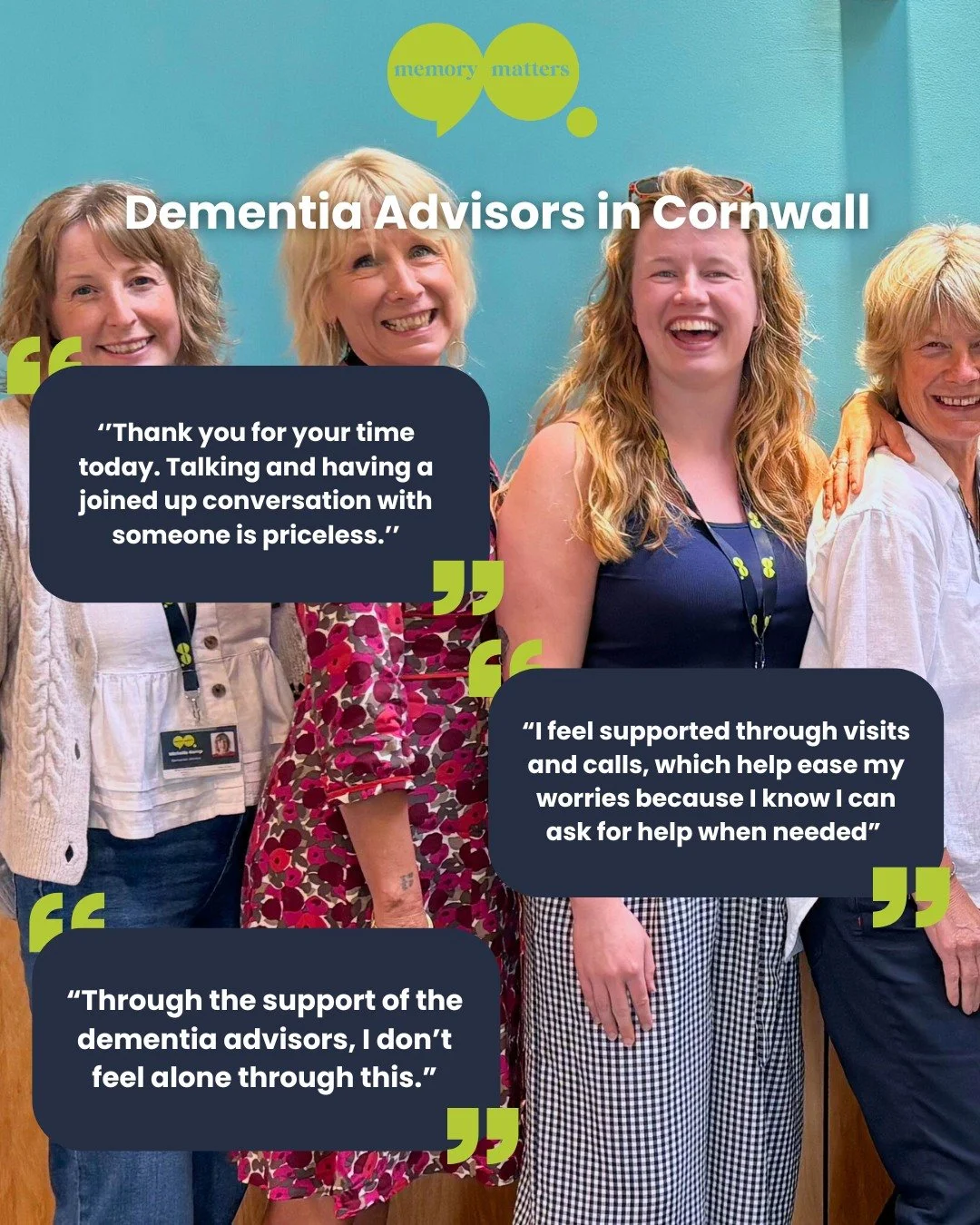 Here&rsquo;s just some of the lovely feedback we&rsquo;ve received from people supported by our Dementia Advisors 💬

Sometimes, just having someone to talk to makes all the difference. Our Dementia Advisors in Cornwall provide home visits, phone cal