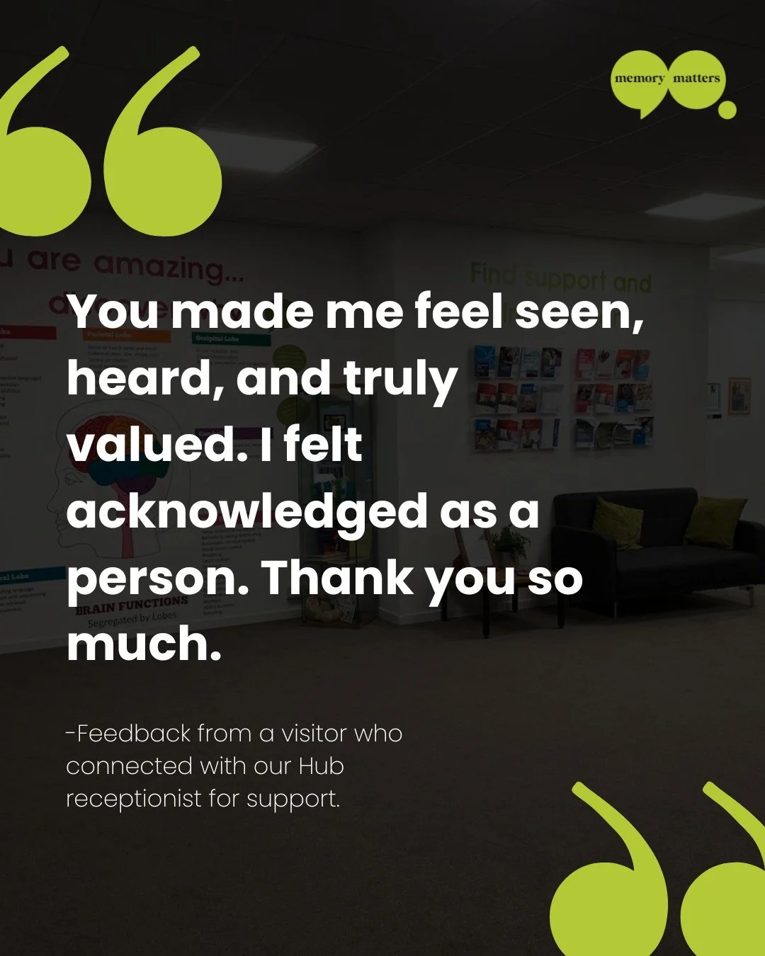 Some feedback stops you in your tracks 💚

When someone is living with dementia, it&rsquo;s easy for the focus to shift from the person to the diagnosis. That&rsquo;s why feedback like this matters so much. Being truly listened to and treated with di