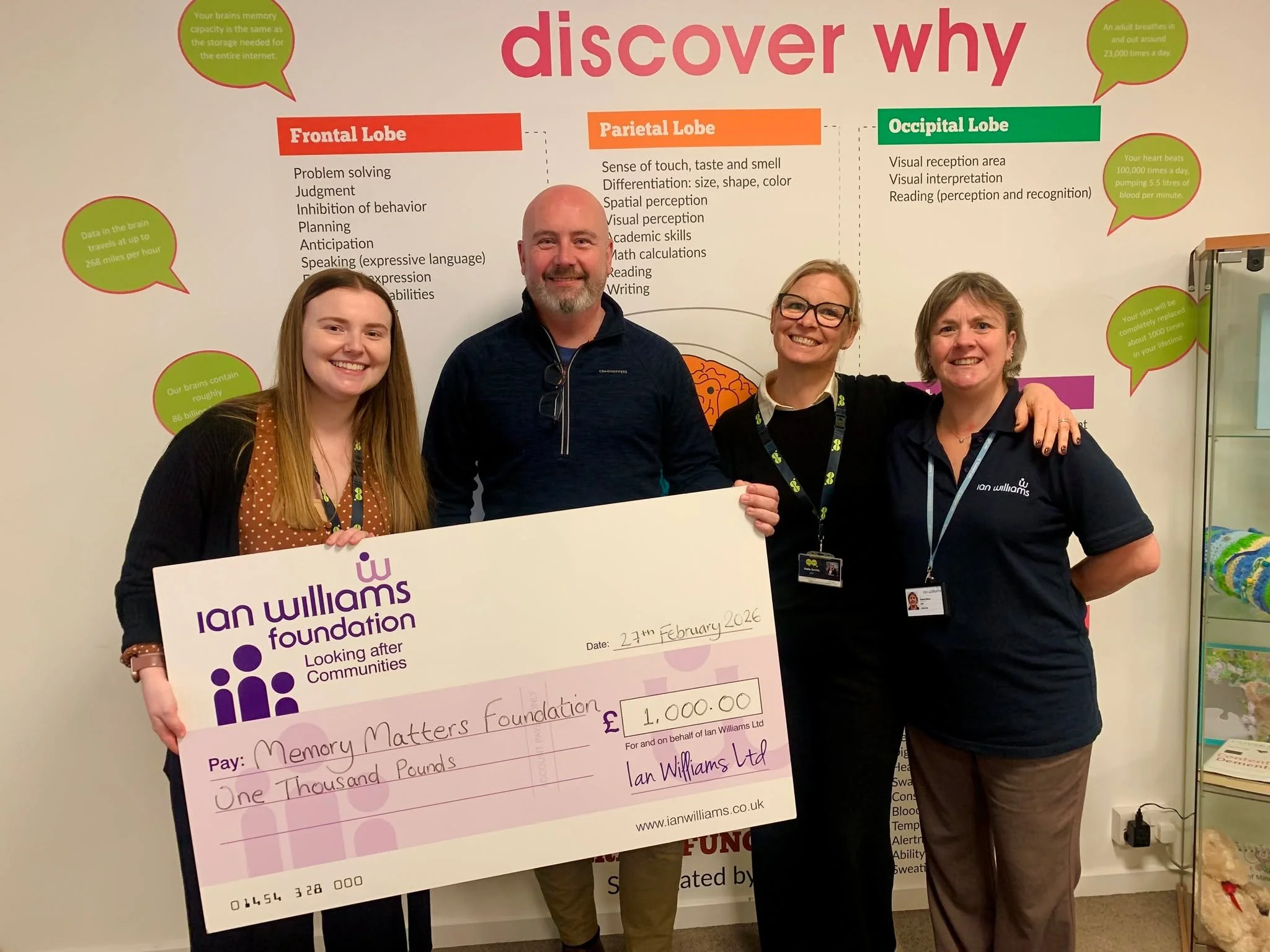 A huge thank you to @ianwilliamsltd for choosing Memory Matters as their charity for this year&rsquo;s annual contribution. Your generous &pound;1,000 donation means so much to everyone at Memory Matters.

Support like this truly changes lives. Recen