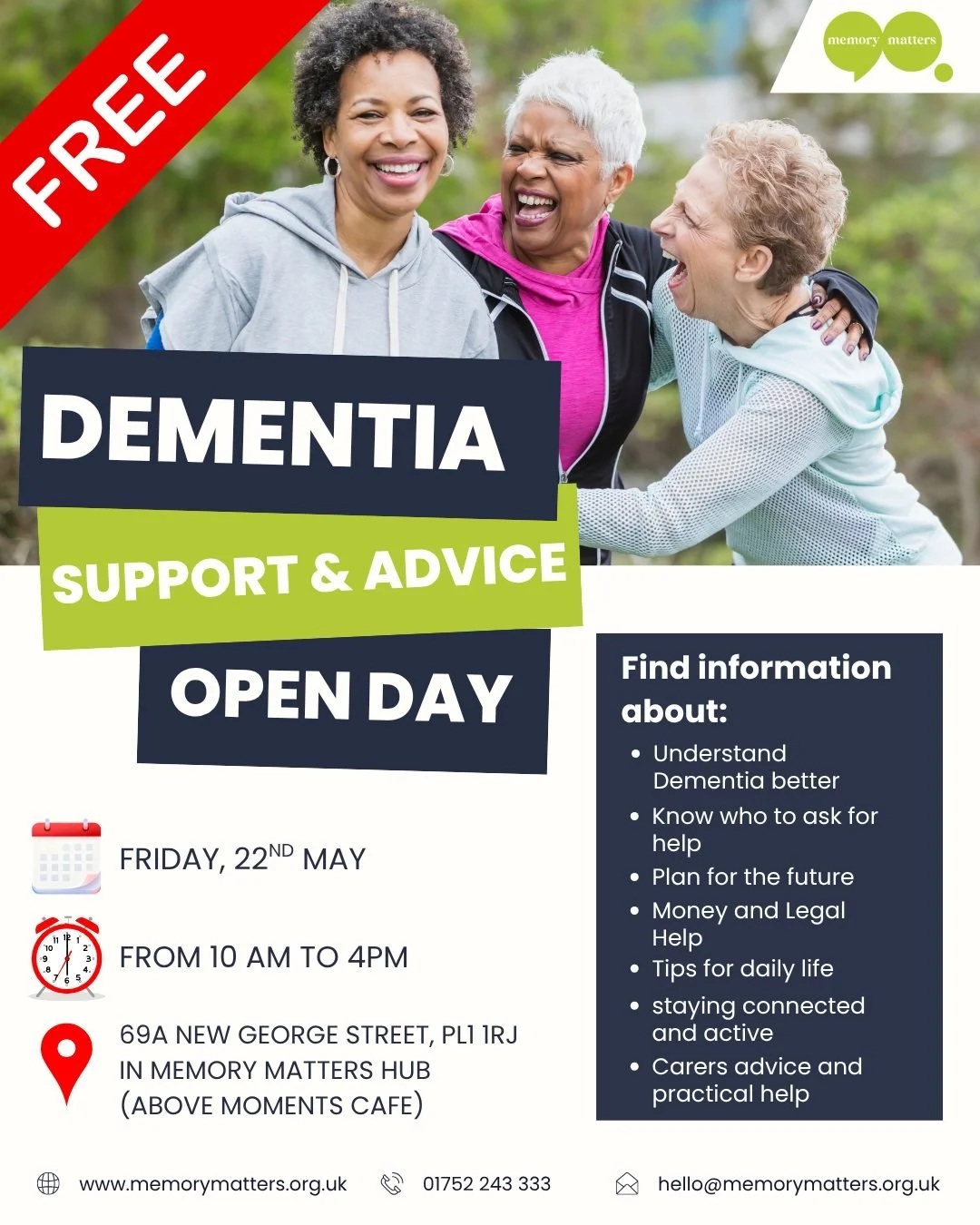 A moment can change everything&mdash;join us on 22nd May💙

Our Memory Matters Dementia Support &amp; Advice Open Day is all about raising awareness, offering real support, and reminding no one they have to face this alone.

Whether you&rsquo;re cari