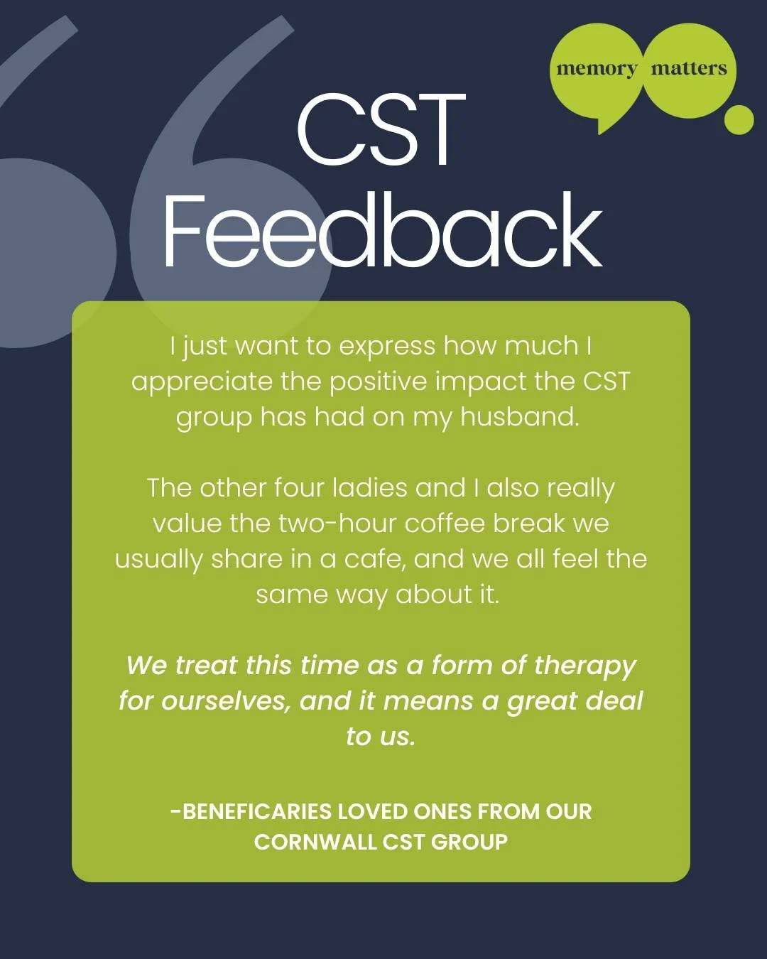 💙 A message that speaks volumes about the power of connection&hellip;

This  feedback beautifully reflects what Cognitive Stimulation Therapy (CST) is all about.

For people living with dementia, CST isn&rsquo;t just a group session &ndash; it&rsquo