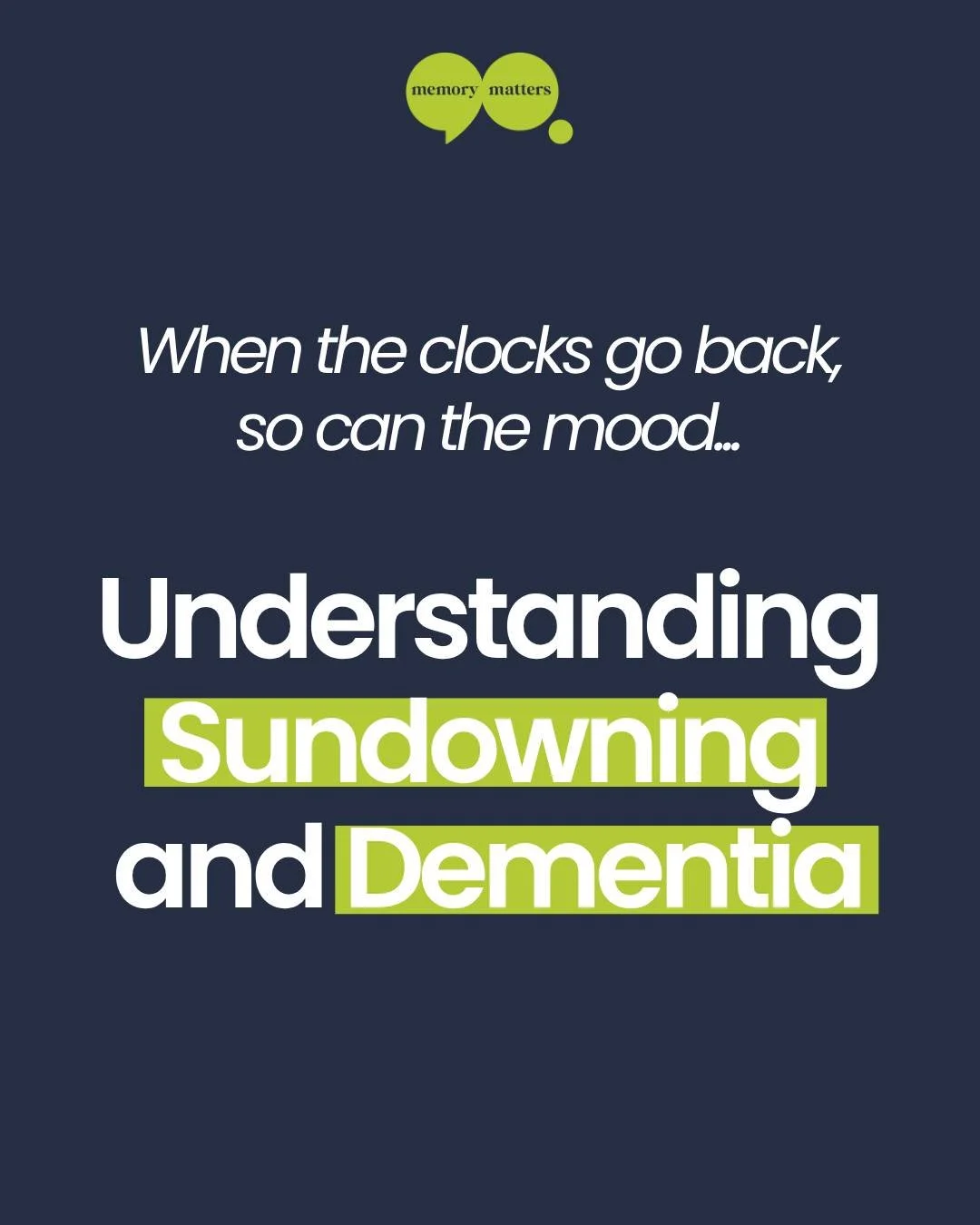 ⏰ The clocks go back this Sunday, but for someone living with dementia, this small change can have a bigger impact than we might realise.

As the evenings become darker and familiar routines shift, some people living with dementia may experience some