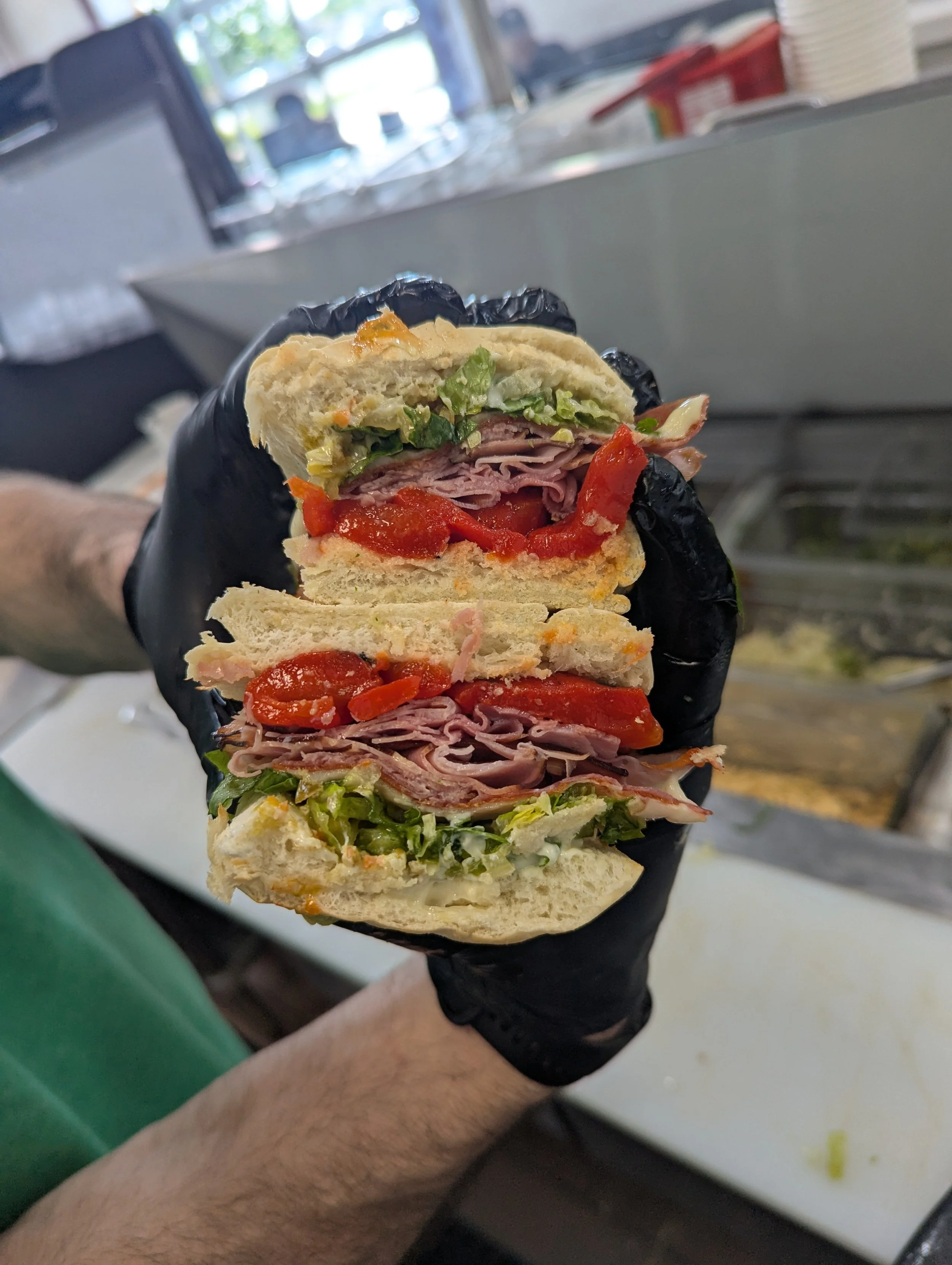 The  Italian Hero Sandwich
Ham, pepperoni, salami roasted red pepper, provolone cheese, dressed lettuce, mayo, giardiniera