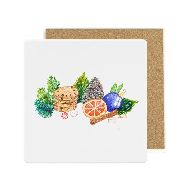 Square Ceramic Stone Coaster: Chritmas