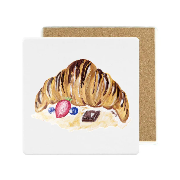 Square Ceramic Stone Coaster: Croisant