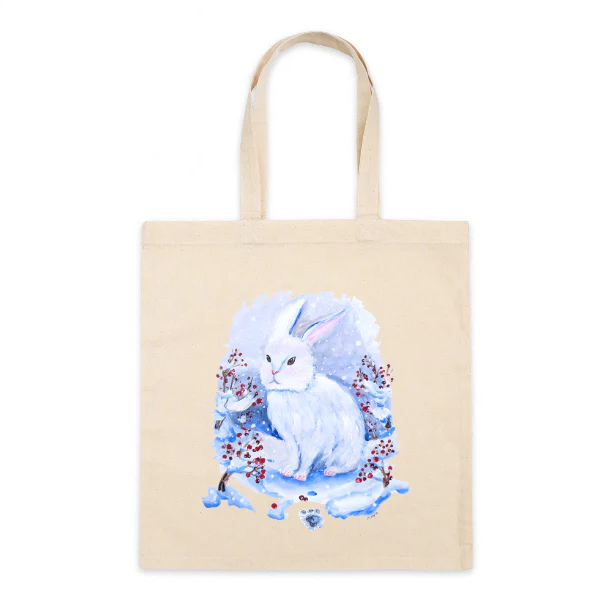 Cotton Tote Bag: Winter Bunny