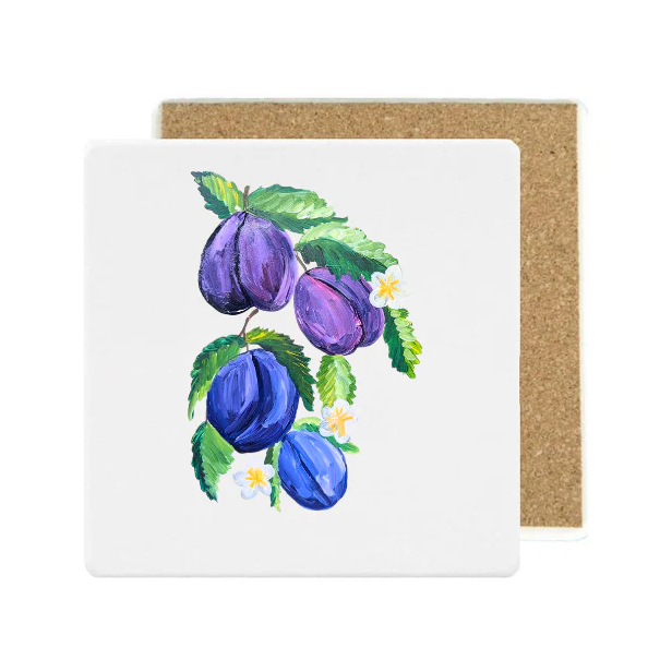 Square Ceramic Stone Coaster: Plum v2 (Copy)