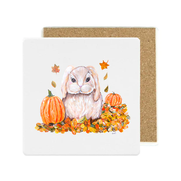 Square Ceramic Stone Coaster: Fall Bunny