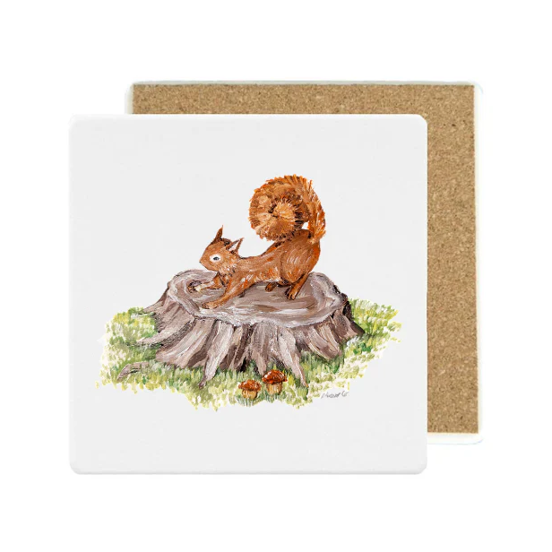 Square Ceramic Stone Coaster: Squirrel
