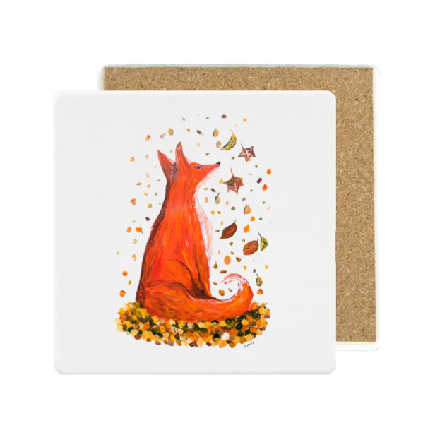 Square Ceramic Stone Coaster: Fall Fox