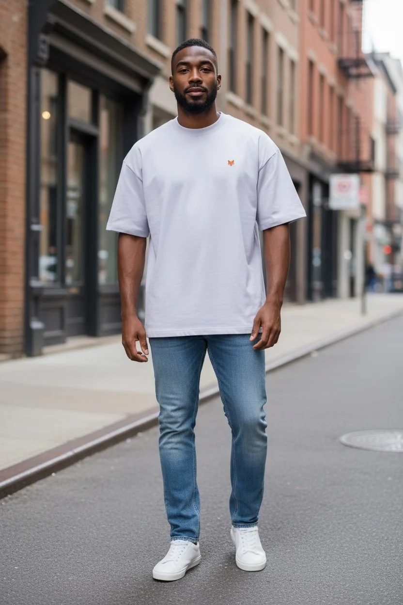 L’Intemporel, T-shirt oversize ivoire en coton bio 220 g avec broderie Teddy Fox au cœur