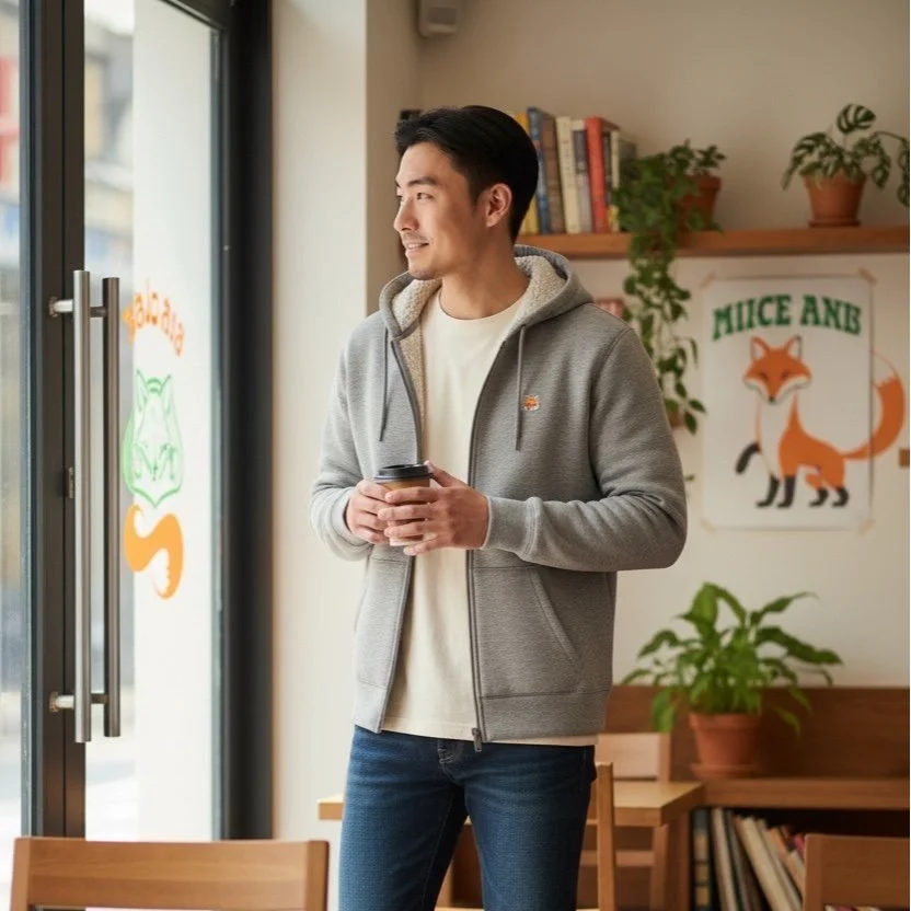 Hoodie zippé à capuche Teddy Fox – Doublure Sherpa écru