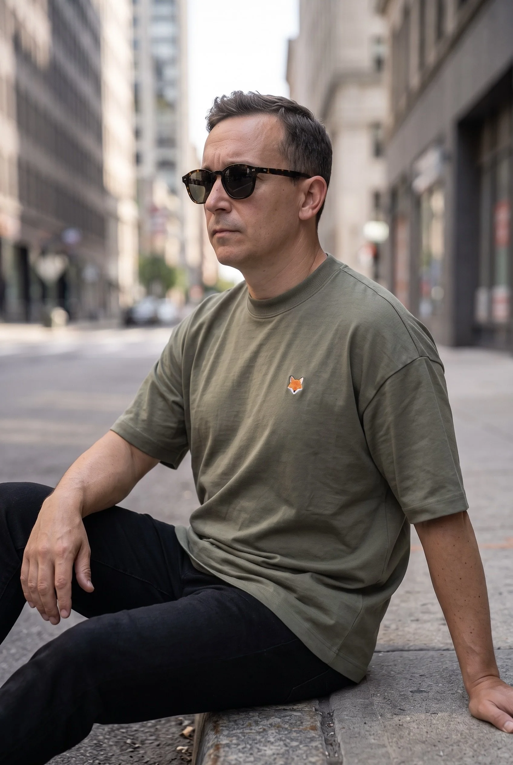 L’Intemporel, T-shirt oversize ivoire en coton bio 220 g avec broderie Teddy Fox au cœur