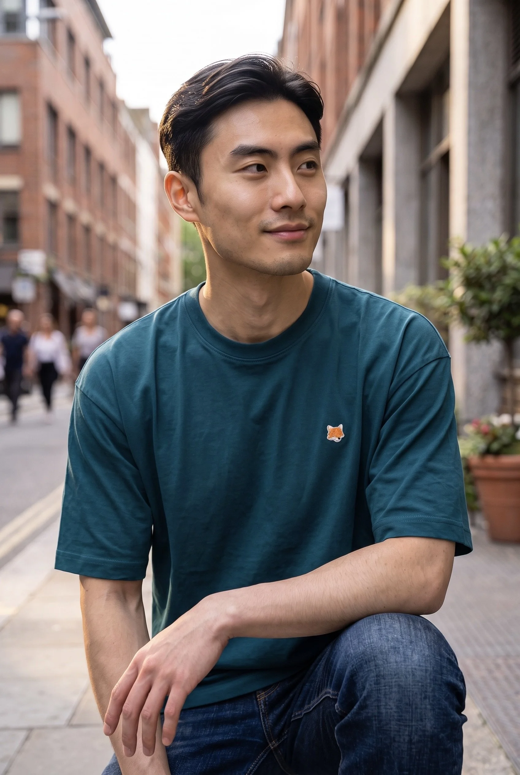 L’Intemporel, T-shirt oversize ivoire en coton bio 220 g avec broderie Teddy Fox au cœur