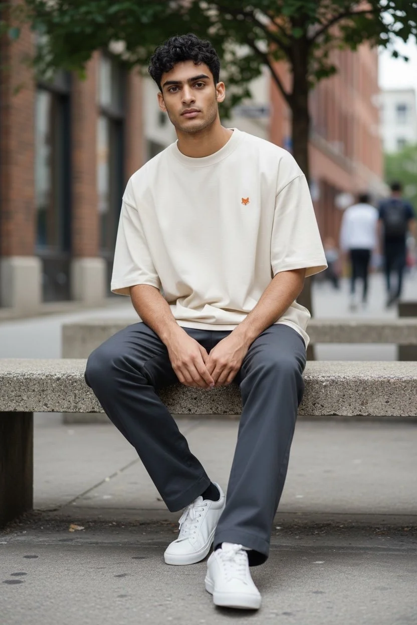 L’Intemporel, T-shirt oversize ivoire en coton bio 220 g avec broderie Teddy Fox au cœur