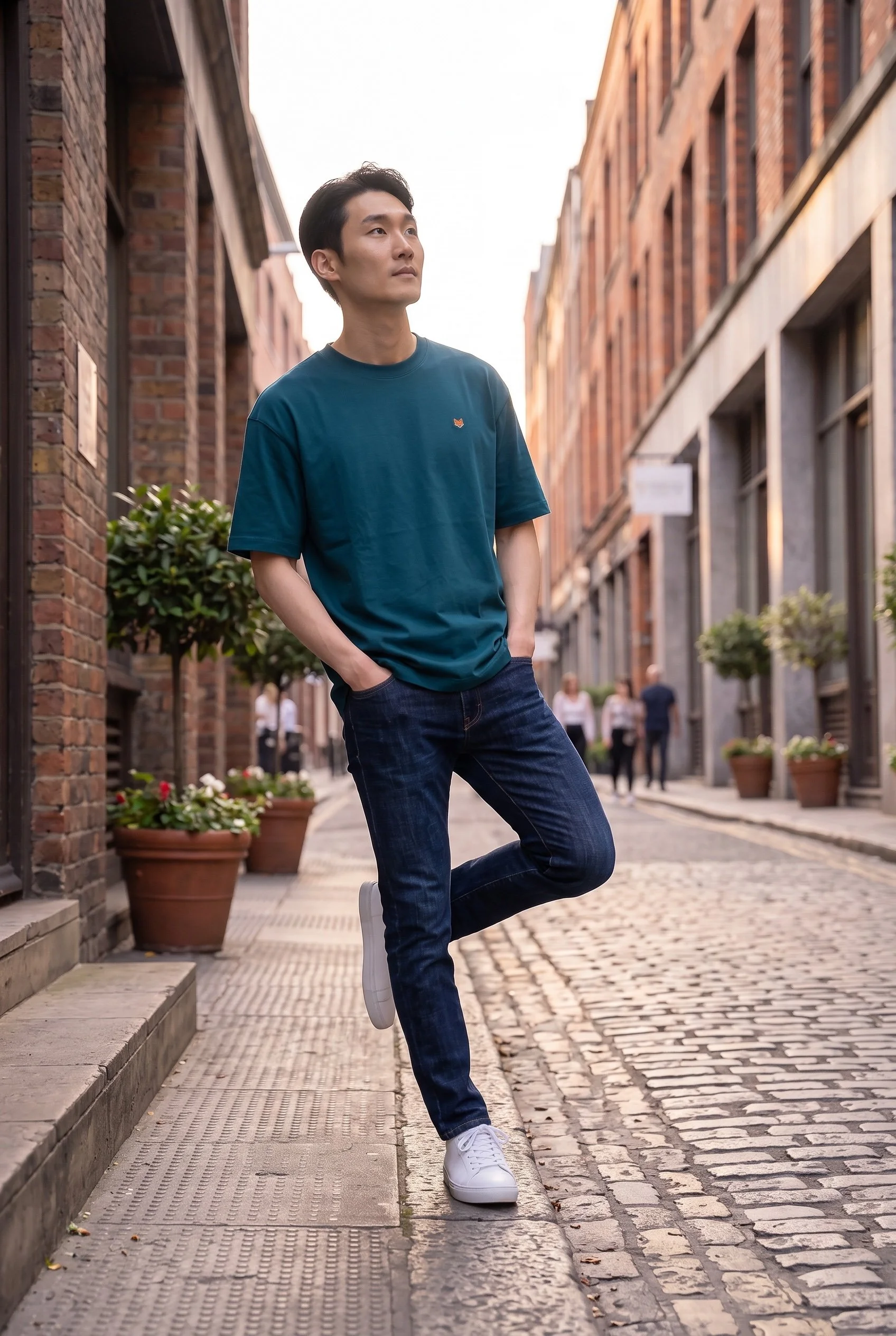 L’Intemporel, T-shirt oversize ivoire en coton bio 220 g avec broderie Teddy Fox au cœur