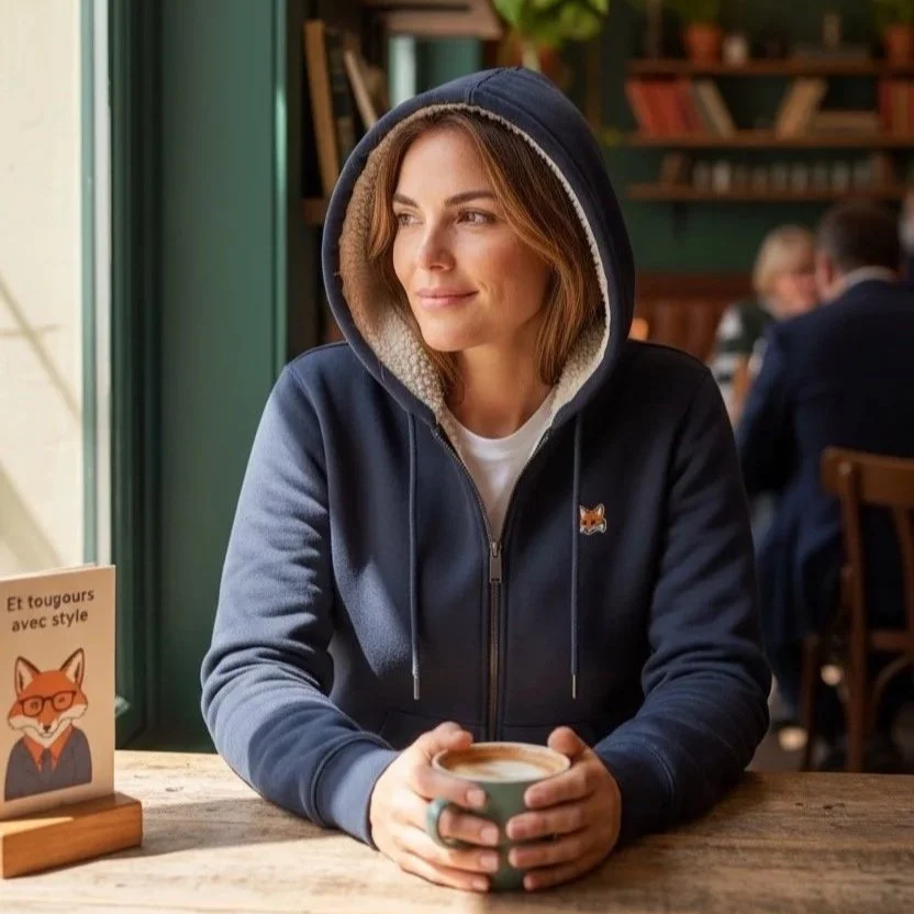 Hoodie zippé à capuche Teddy Fox – Doublure Sherpa écru